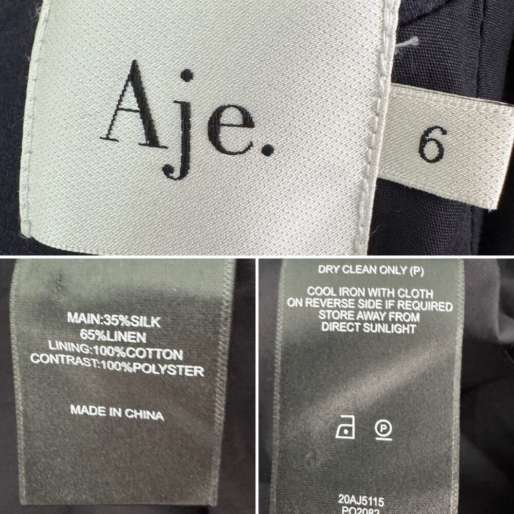 AJE Oxidised Puff-sleeved Cutout Linen-blend Mini Dress navy blue size US 2 AU 6 - Picture 10 of 16
